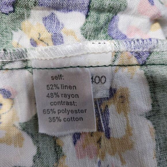 Modbe Skirt Medium Floral Mini Skater Green White Purple Short Linen Blend - Picture 10 of 11